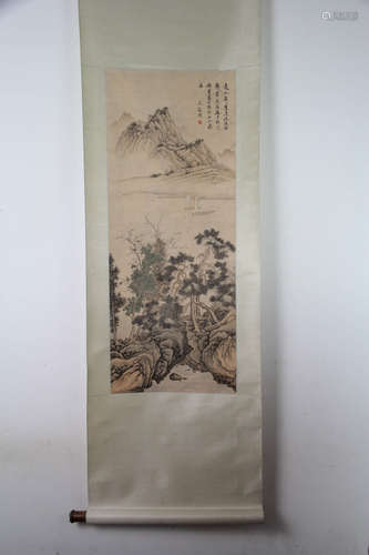 A Chinese Landscape Painting Scroll, Wen Zhengming Mark