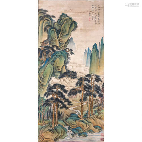 A Chinese Painting Silk Scroll, Wen Zhengming Mark