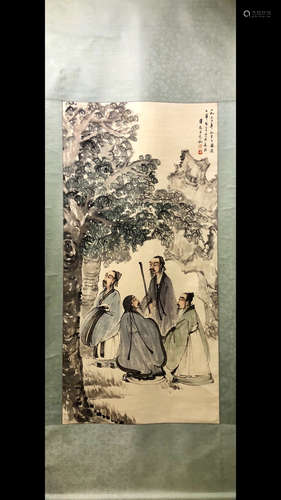 A Chinese Figures Painting Scroll, Fu Baoshi Mark