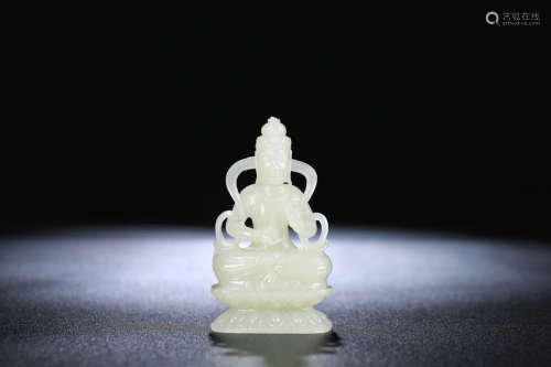 A Chinese Hetian Jade Carved Guanyin Statue