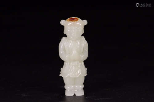 A Chinese Hetian Jade Carved Boy Ornament