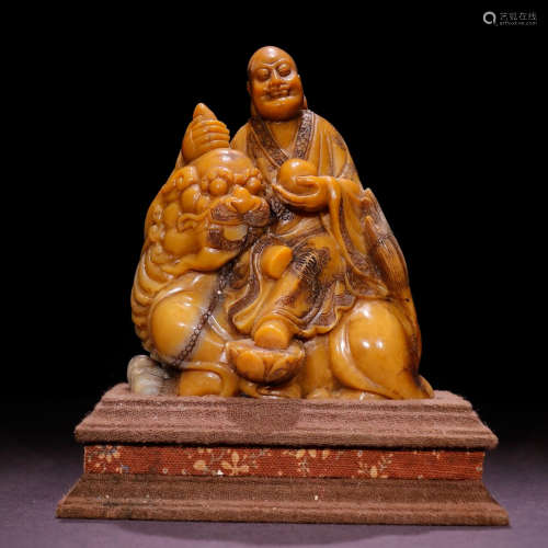 A Chinese Field-yellow Stone Carved Arhat Ornament