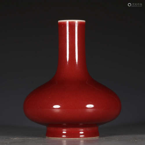 A Chinese Altar Red Porcelain Oblate Belly Vase