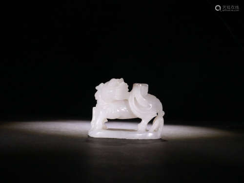 A Chinese Hetian Jade Carved Kylin Ornament