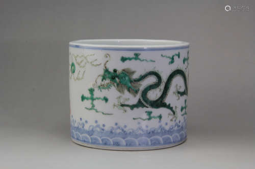 A Chinese Green Dragon Pattern Porcelain Brush Pot