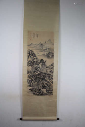 A Chinese Landscape Painting Scroll, Wang Shimin Mark