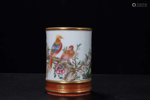 A Chinese Enamel Porcelain Flower&Bird Pattern Brush Pot