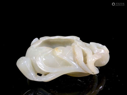 A Chinese Hetian Jade Carved Lotus Shaped Brush Washer