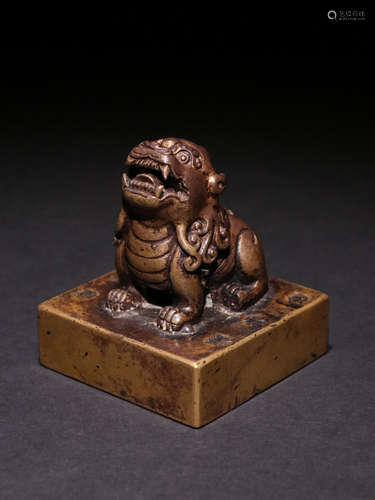 A Chinese Copper Carved Beast Handle Seal