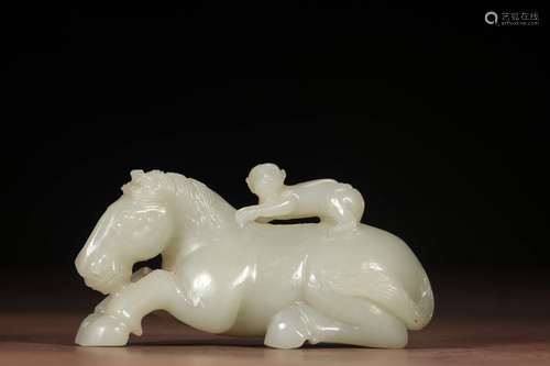 A Chinese Hetian Jade Carved Horse Ornament