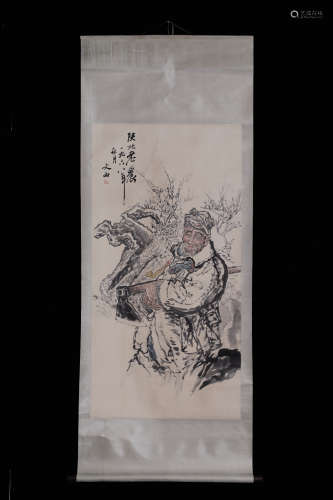 A Chinese Figure Painting Scroll, Liu Wenxi Mark