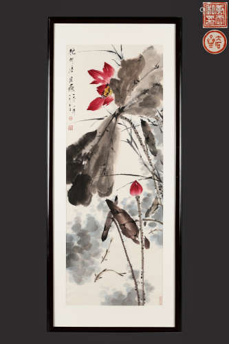 A Chinese Lotus Painting, Tang Yun Mark
