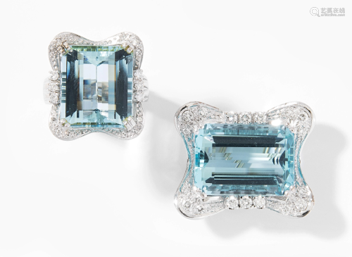 Set: Aquamarin-Brillant-Ring und Brosche