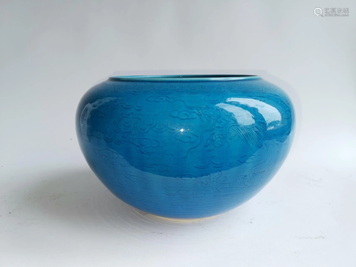 CHINESE QING KANGXI BLUE GLAZED JAR