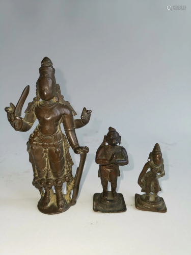 THREE ANTIQUE INDIAN BRONZE BUDDHA