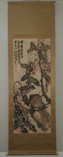 CHINESE FLOWER PAINTING HANGING SCROLL…