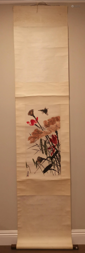 CHINESE FLOWER PAINTING SCROLL SIGNED B…
