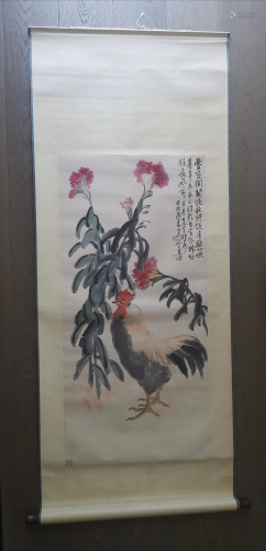 CHINESE ROOSTER PAINTING SCROLL SIGNED W…