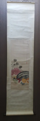 CHINESE MELON FRUIT PAINTING SCROLL SIGNED DI…