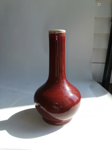 CHINESE RED GLAZED PORCELAIN FLASK