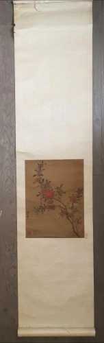 CHINESE FLOWER BIRD PAINTING SCROLL ARTIST YU …