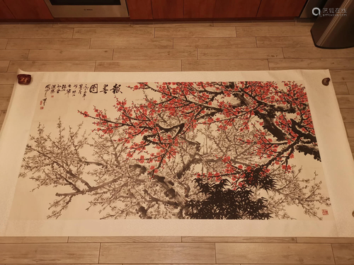 HUGE RED PLUM PAINTING SIGNED BY ARTIST …