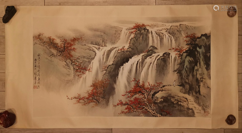 LARGE CHINESE LANDSCAPE PAINTING SIGN…