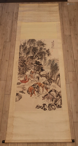 CHINESE HORSES PAINTING HANGING SCROLL…