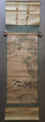 CAT PAINTING HANGING SCROLL SIGNED B…