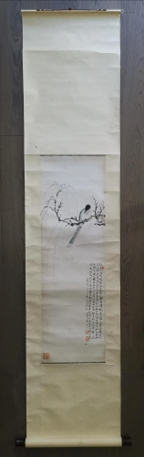 CHINESE FLOWER BIRD PAINTING SCROLL SIGNED B…