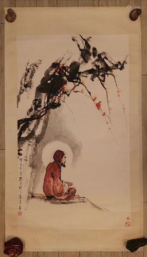 CHINESE FIGURE DAMO PAINTING ON PAPER SIGNED…