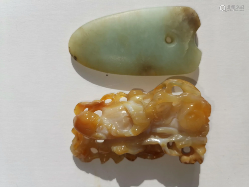 JADE CARVING AX & AGATE CARVING FIGURE