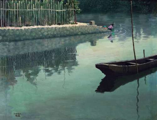 陈舫枝（1946～2007）2004年作 乡村一角 布面油画