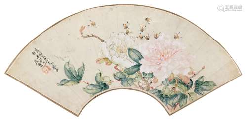 居巢癸丑（1853）年作 富贵蜂涌 镜片 设色纸本