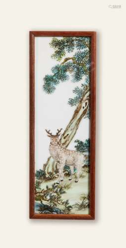 清中期 粉彩松鹿纹瓷板