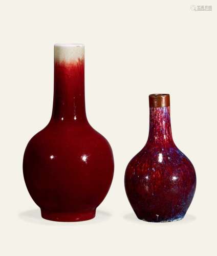 清 窑变釉瓶、红釉天球瓶