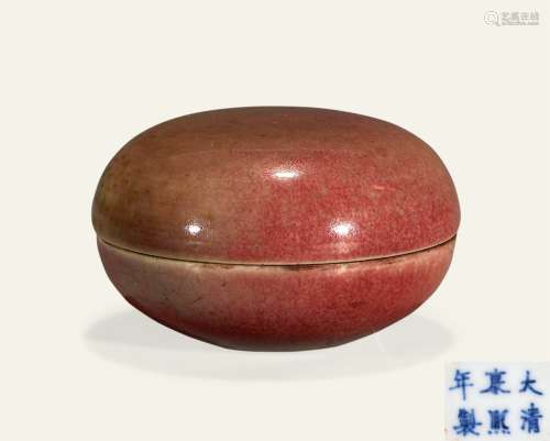 清 豇豆红釉印泥盒