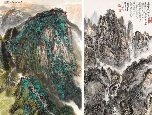 张佽绪辛酉（1981）年作 山水 （两帧） 镜片 设色纸本