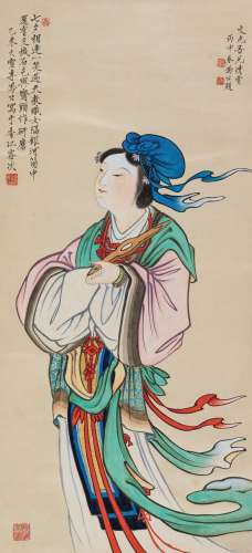 李凤公乙未（1955）年作 织女 立轴 设色纸本