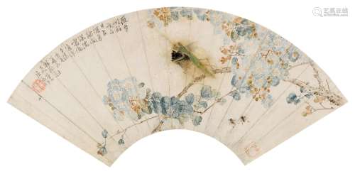 居廉庚辰（1880）年作 花卉草虫 镜片 设色纸本