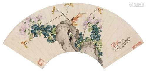 居廉庚子（1900）年作 花卉草虫 镜片 设色纸本