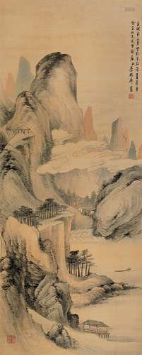 李瑶屏壬戌（1922）年作 湖山胜景 镜片 设色绢本