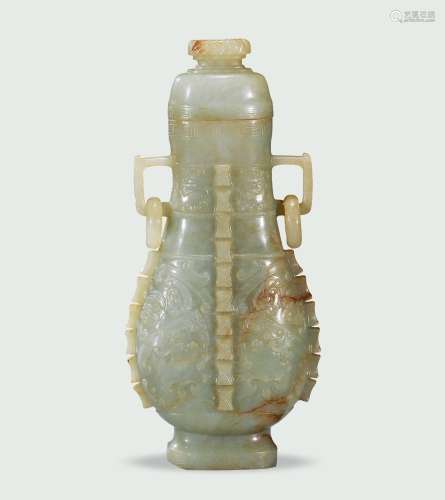 清中期 白玉饕餮纹盖瓶