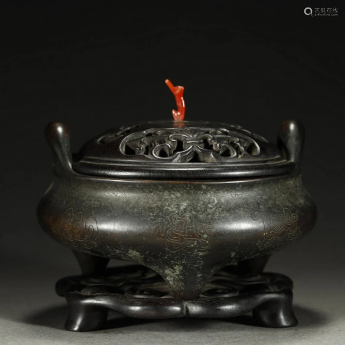 A VERY FINE ALLOY COPPER CENSER AND COVER