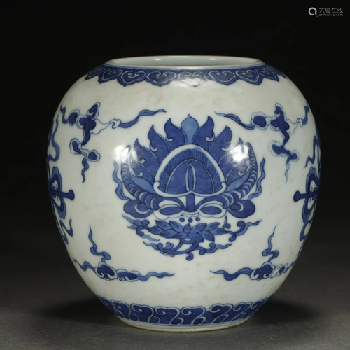 AN ARCHAIC BLUE AND WHITE-GLAZED JAR