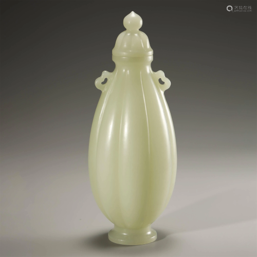 A MAGNIFICENT CARVED WHITE JADE MELON-…