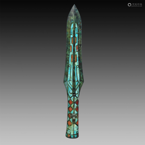 A RARE TURQUOISE-INLAID BRONZE ARCHAISTIC …