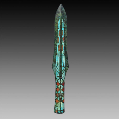A RARE TURQUOISE-INLAID BRONZE ARCHAISTIC …