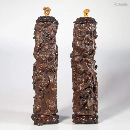 A PAIR CARVED WOOD INCENSE HOLDER