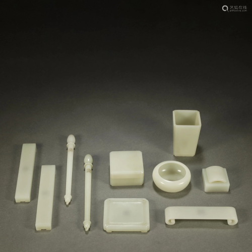 A SET OF MAGNIFICENT IMPERIAL WHITE JADE WRITING